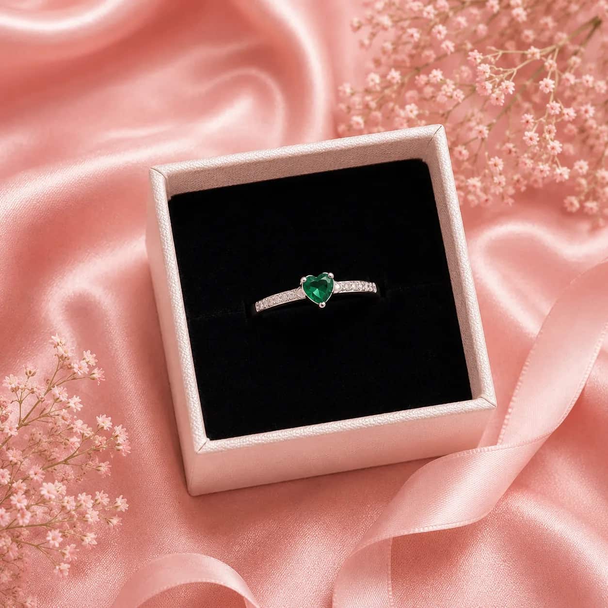 Anillo delgado corazón esmeralda 💚