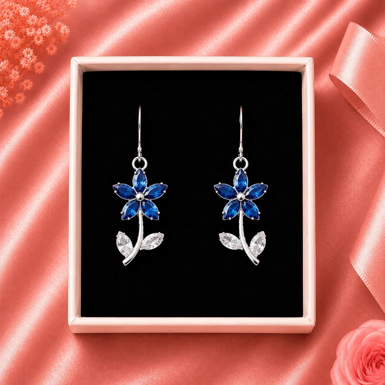 Pendientes flor de fantasia (azules)🌸💙
