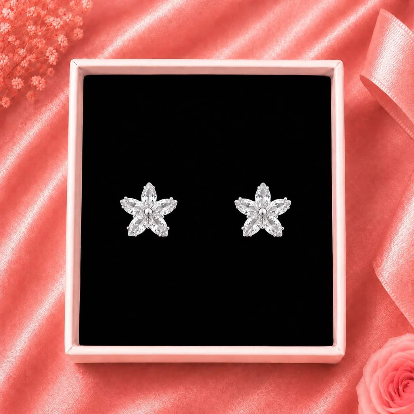 Aretes Flor de Nieve con Perla