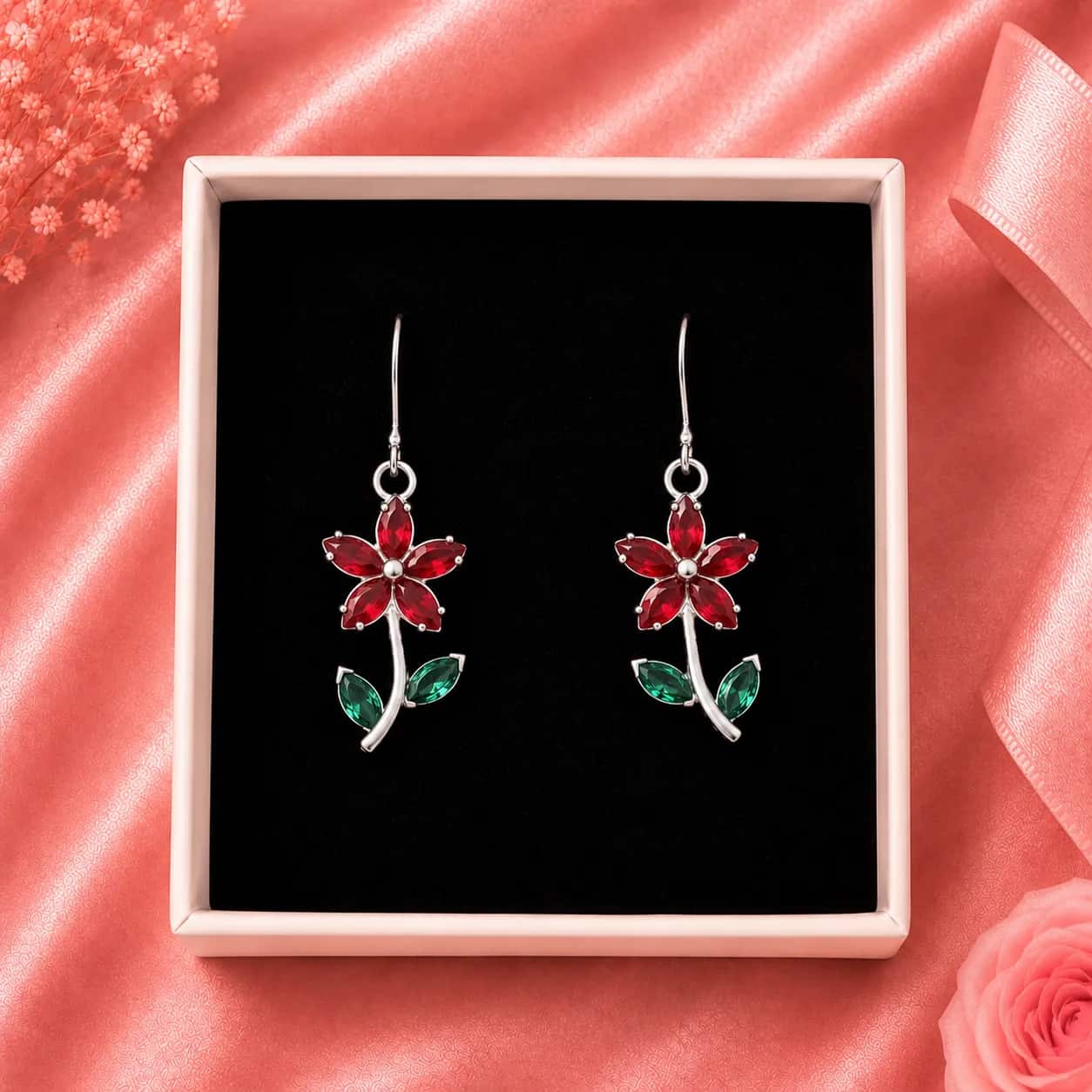 Pendientes flor de fantasia (rojos)🌸❤️